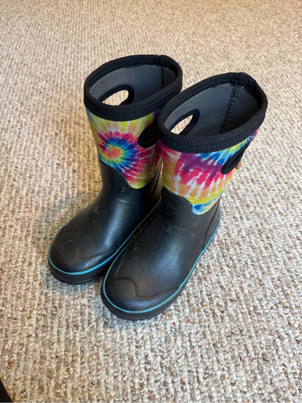 Kids Bogs Tie-Dye Rain Boots with Black Rubber Foot